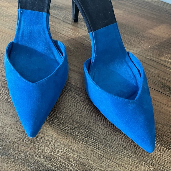 Zara Two-Tone Suede Ankle Strap Pointy Toe 3” Blue Heels - Picture 2 of 8